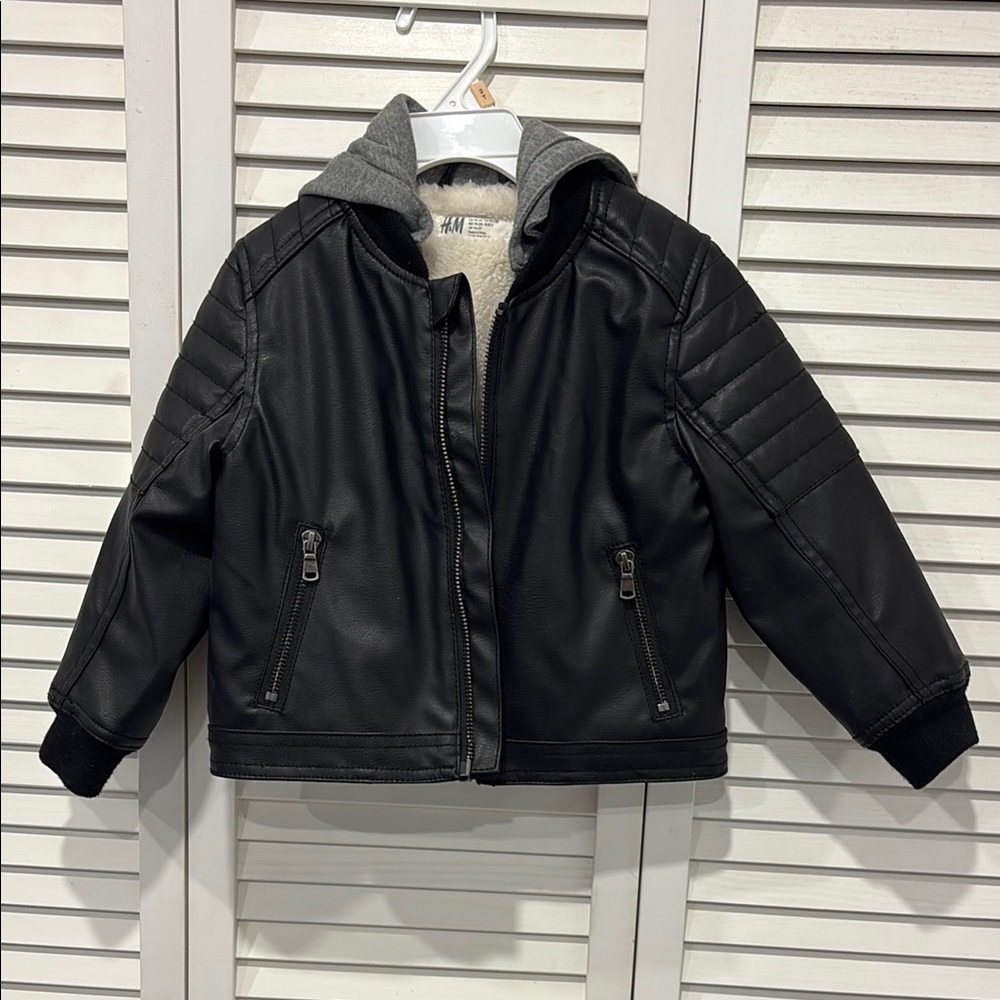 H&M Black and Gray Bomber Jacket with Quilted Sleeves 2T unisex